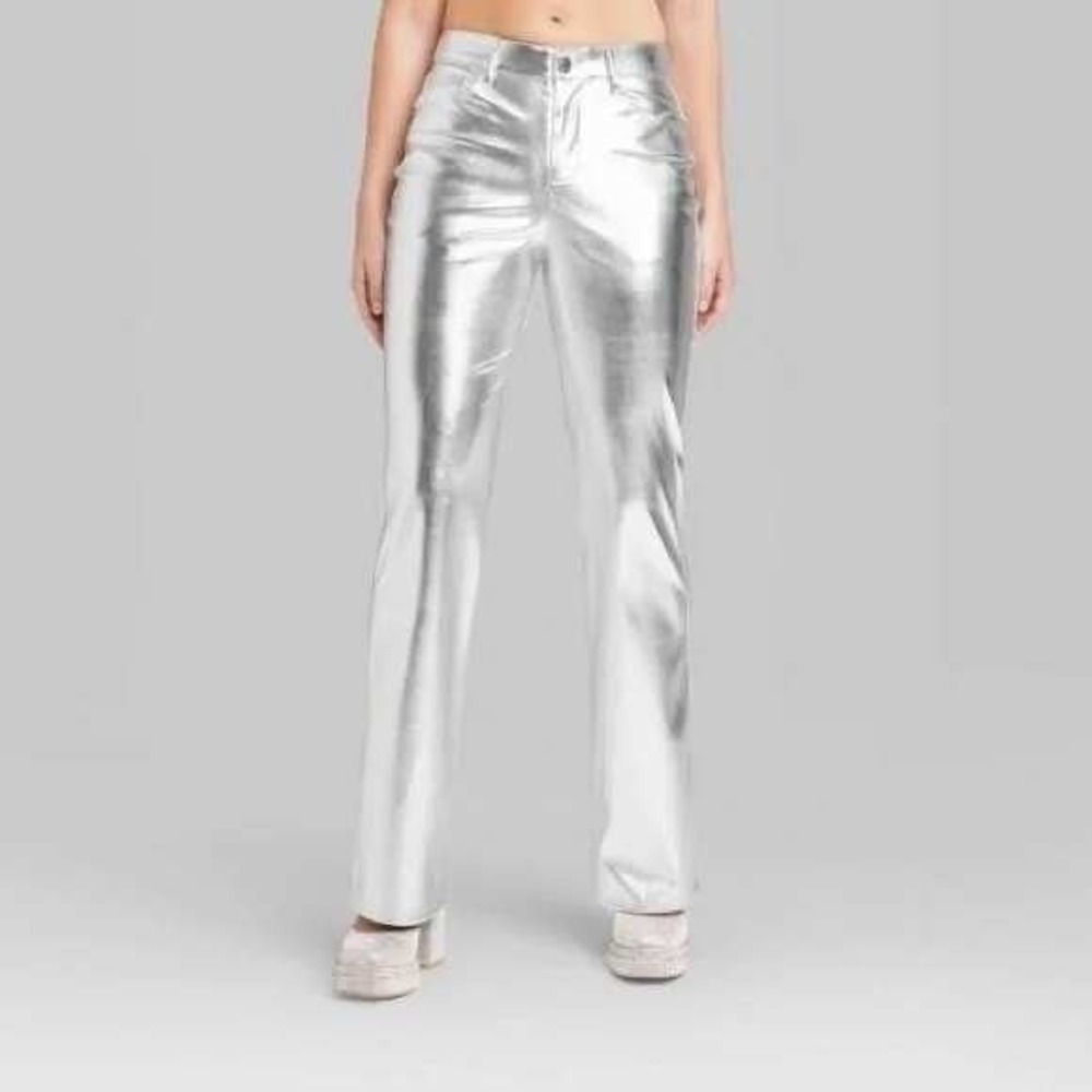 Women's Wild Fable Silver Metallic Flare Pants 2 New With Tags